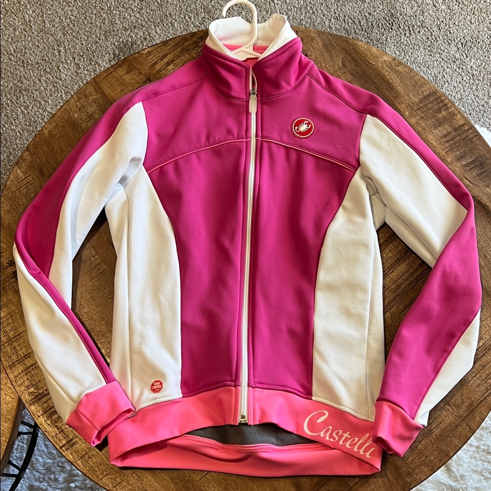 Castelli Pink and White Cycling Jacket Fleece Cold Weather Wind Stopper